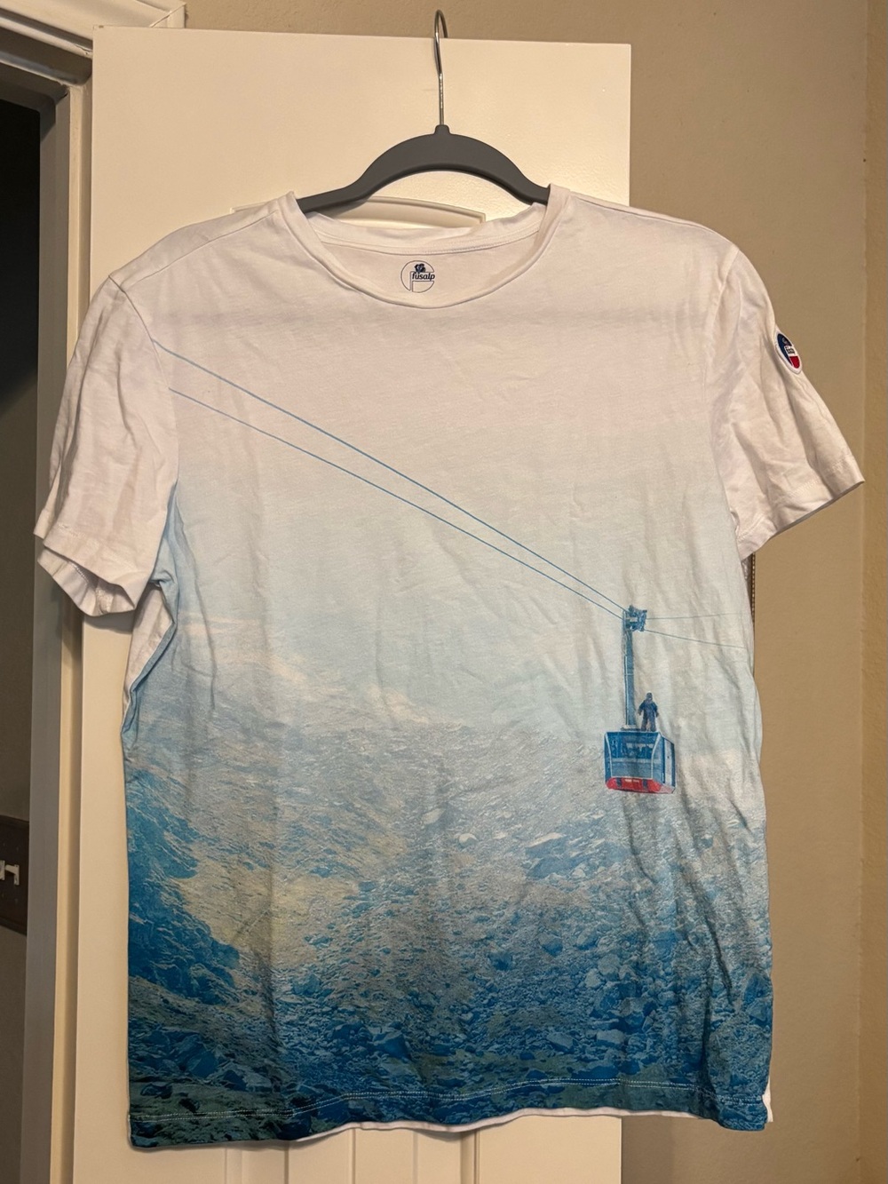 ***MARKED DOWN*** 
Fusalp White Tee with Blue Gradient Cable Car Graphic